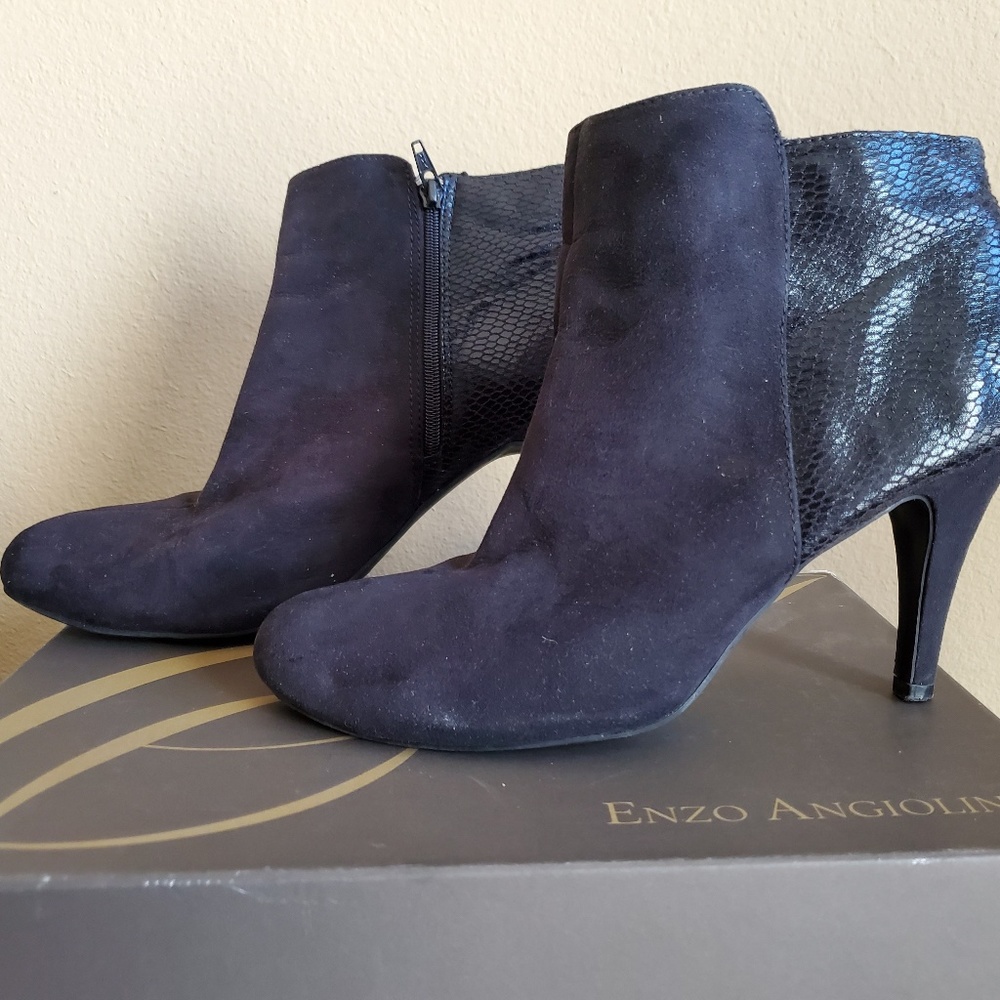 Faux Suede and Snakeskin Booties